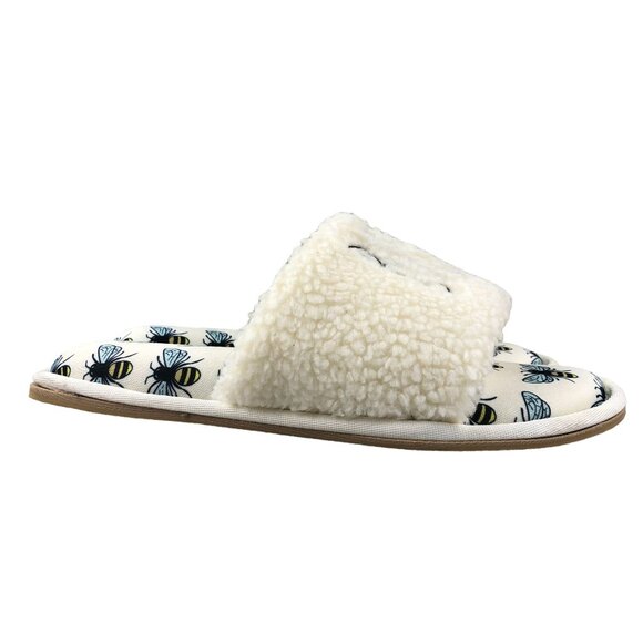 Rae Dunn Women's Size SMALL White Bee Kind Open Toe Slip On Flat House Slippers - Picture 1 of 11